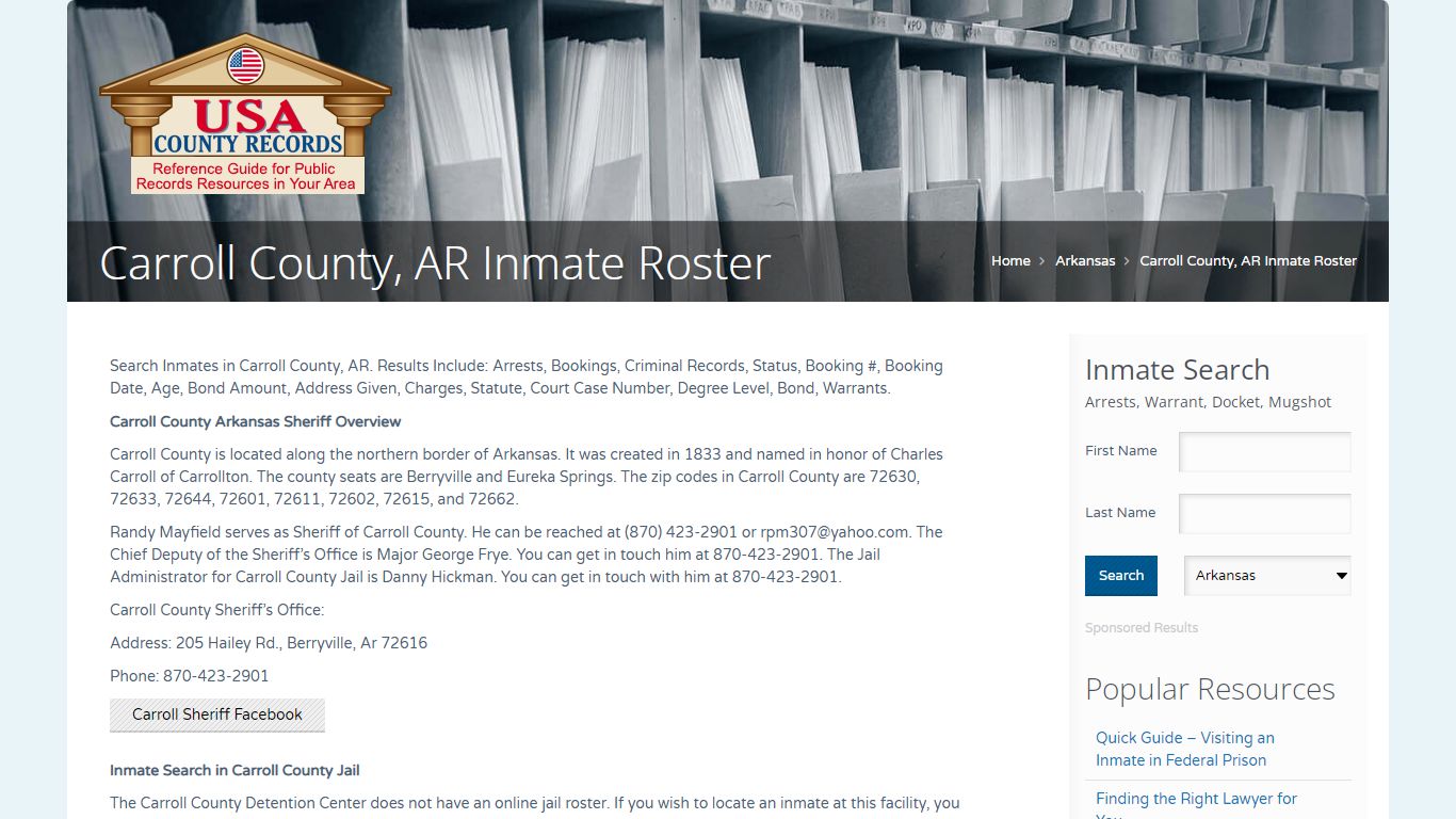 Carroll County, AR Inmate Roster | Name Search