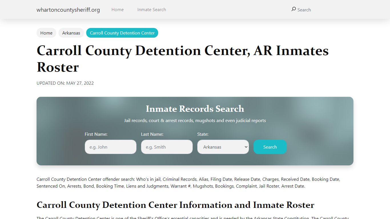 Carroll County Detention Center, AR Jail Roster, Name Search